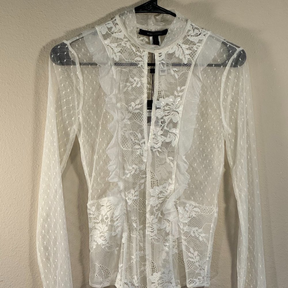 BCBG NWT Ivory Lace Bodysuit Size Small
